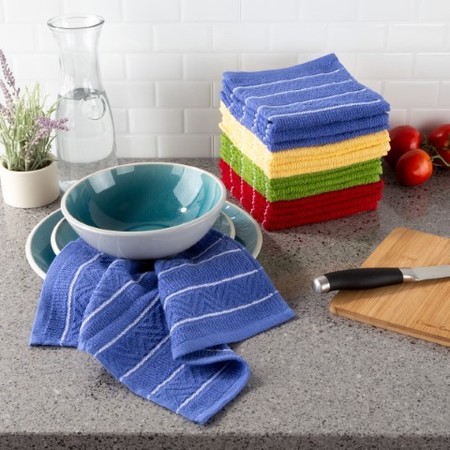 HASTINGS HOME Set of 16 Kitchen Dish Cloth, 12.5x12.5", 100-percent Absorbent Cotton, Chevron Weave Pattern, 4 Colors 365229UKV
